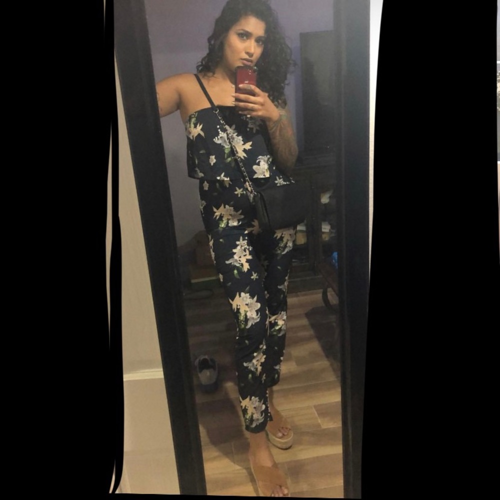 Strapless floral catsuit